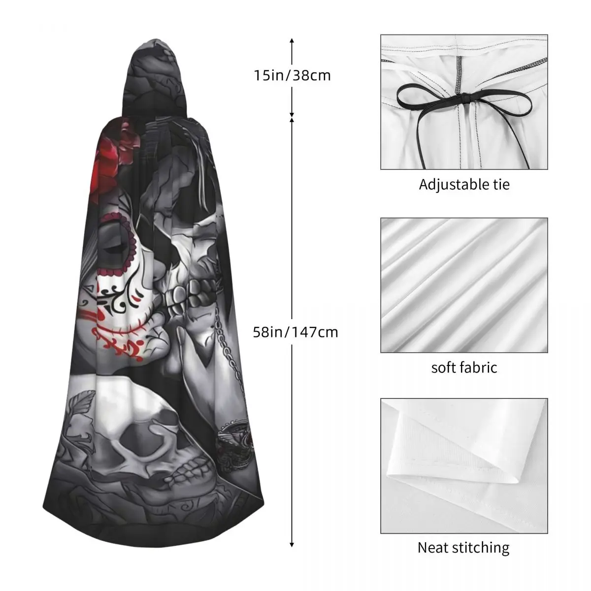 Catrina mexicana para niña, Día de los muertos, calavera de azúcar, capa larga con capucha, disfraz Medieval de bruja, capa de Cosplay, abrigo de Halloween Unisex