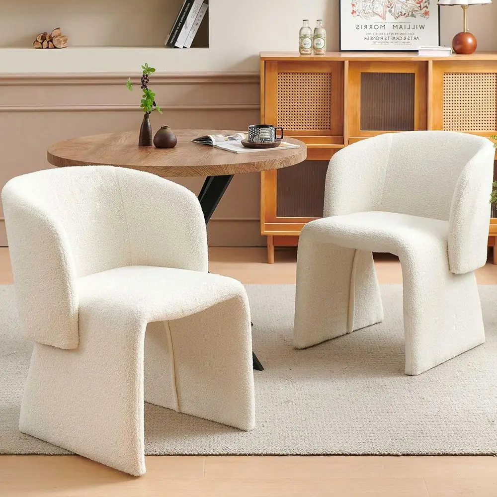 

Набор из 2 обеденных стульев в стиле Mid-Century Modern с круглой спинкой и обивкой, удобные акцентные стулья для гостиной, белая кожа