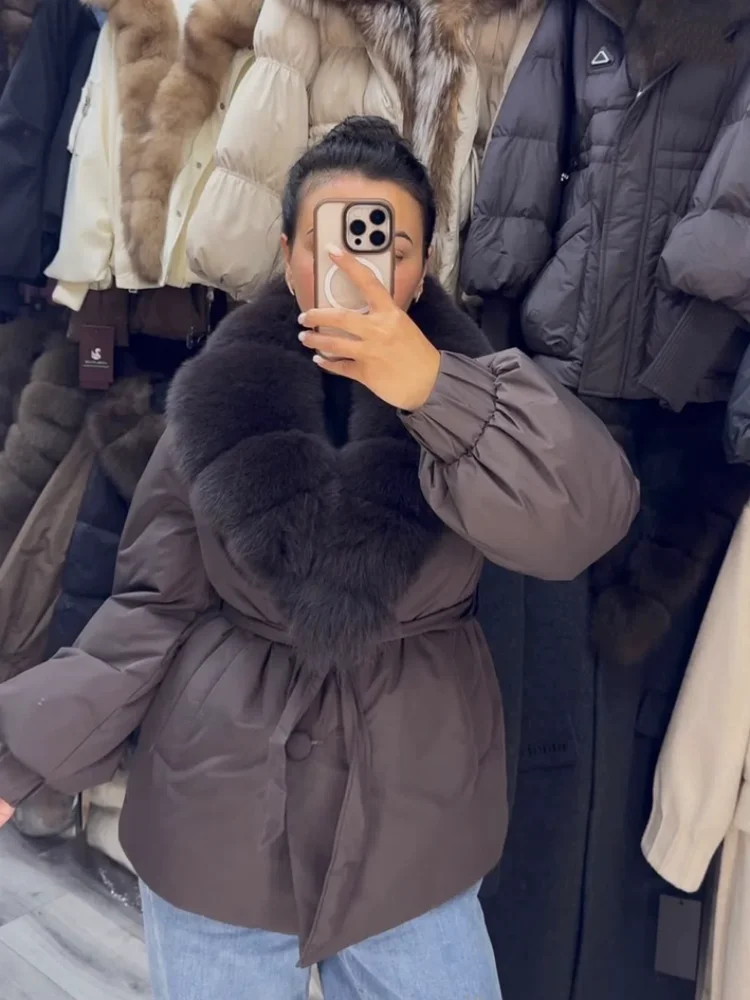 Women's Warm Duck Down Jacket Thick Real Fur Coat Genuine Fox Fur Coat Warm Fashion Puffer Jacket Outdoor Windproof Coat Women