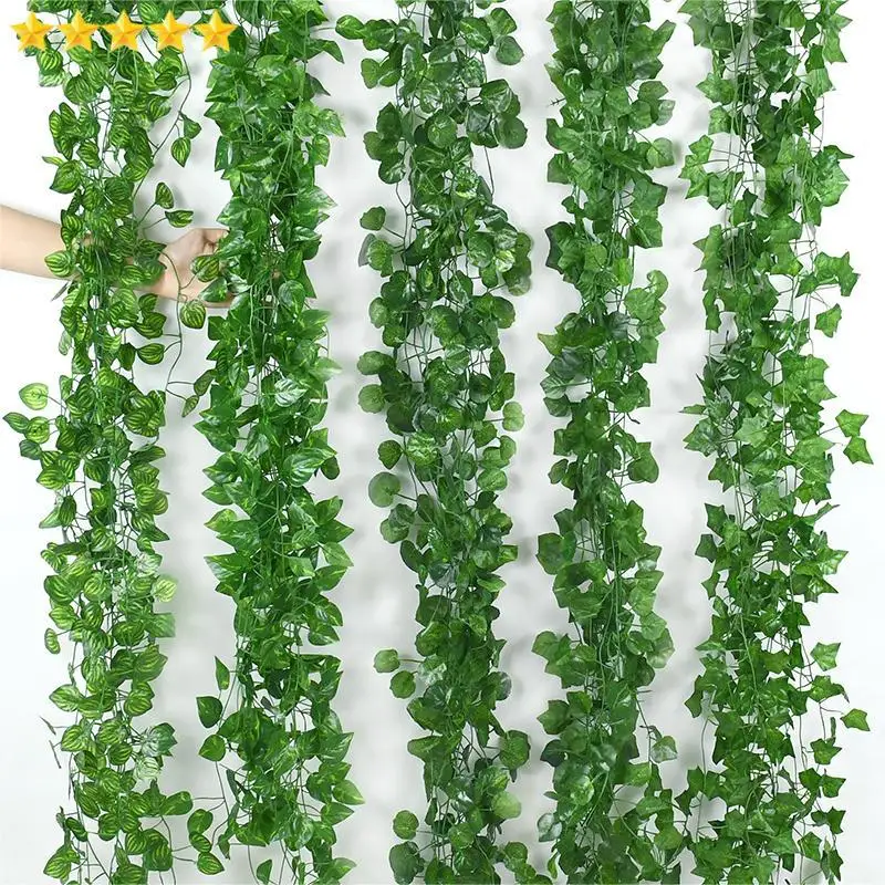 2.1M Artificial Plant Green Ivy Leaf Garland Silk Wall Hanging Vine Home Garden Decoration Wedding Party DIY Fake Wreath Leaves