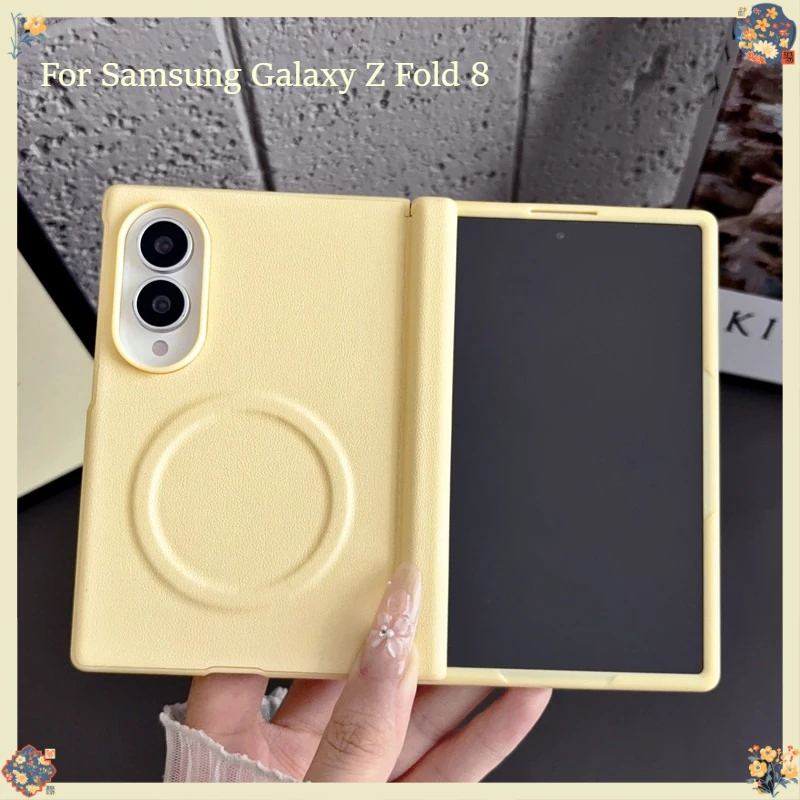 Case For Samsung Galaxy Z Fold 8 ELVEV PU Leather + Hard PC Hinge Protection Magnetic Phone Cover with Front Film