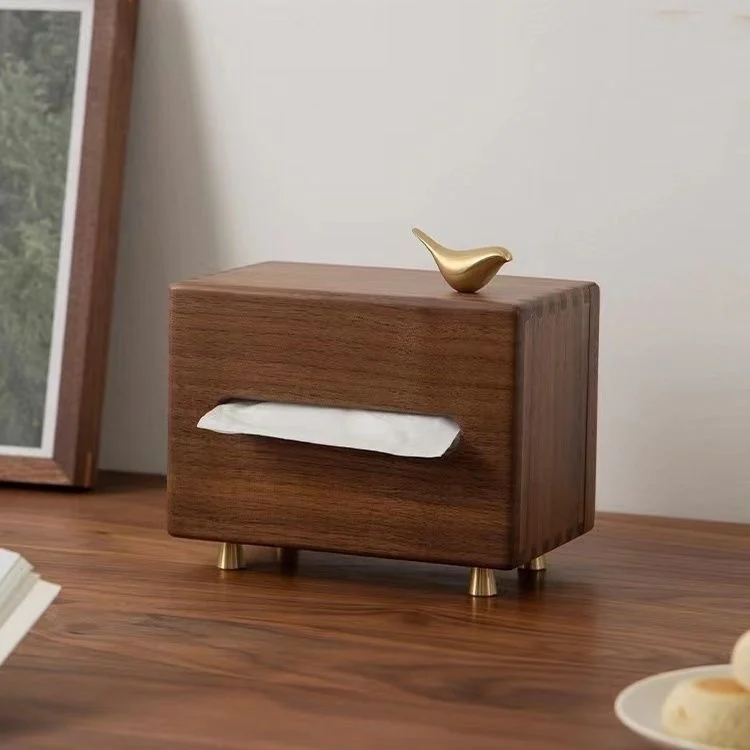 Black Walnut Decorative Tissue Box, Living Room Solid Wood Minimalist Restaurant Light Luxury Hotel Household Paper Box