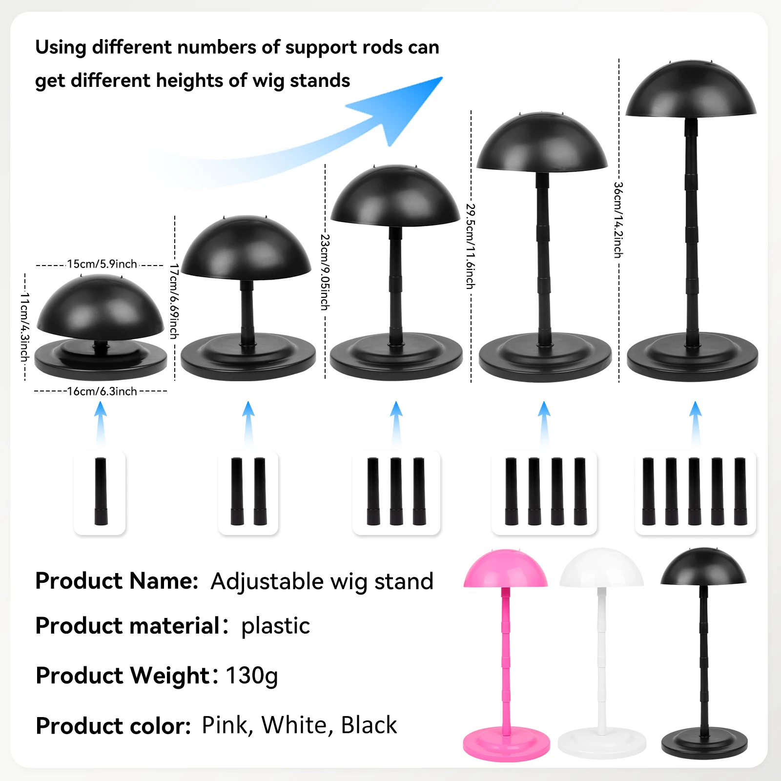 Supporto per parrucca staccabile per display Supporto per parrucca regolabile Base stabile per acconciature e stoccaggio Adatto per cappelli