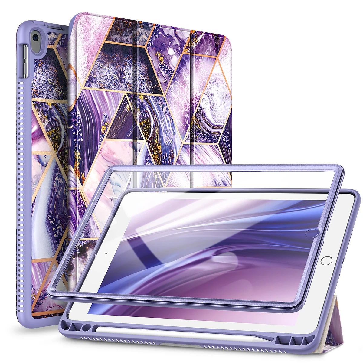 For ipad Air 3 iPad Pro 10.5 Case Full Body Trifold Stand Marble Case with Auto Sleep/Wake &Built-in Screen Protector Pen Holder