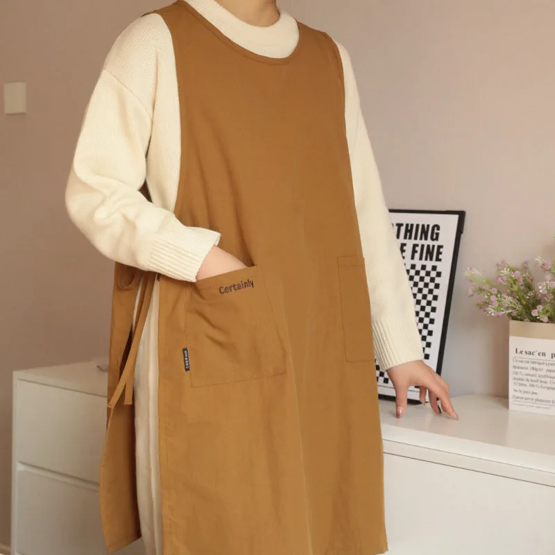 

Lightweight Long Waterproof Apron Vest with Pocket Anti-dirty Women's Sleeveless Work Apron for Kitchen Salon Nail Coffee Shop