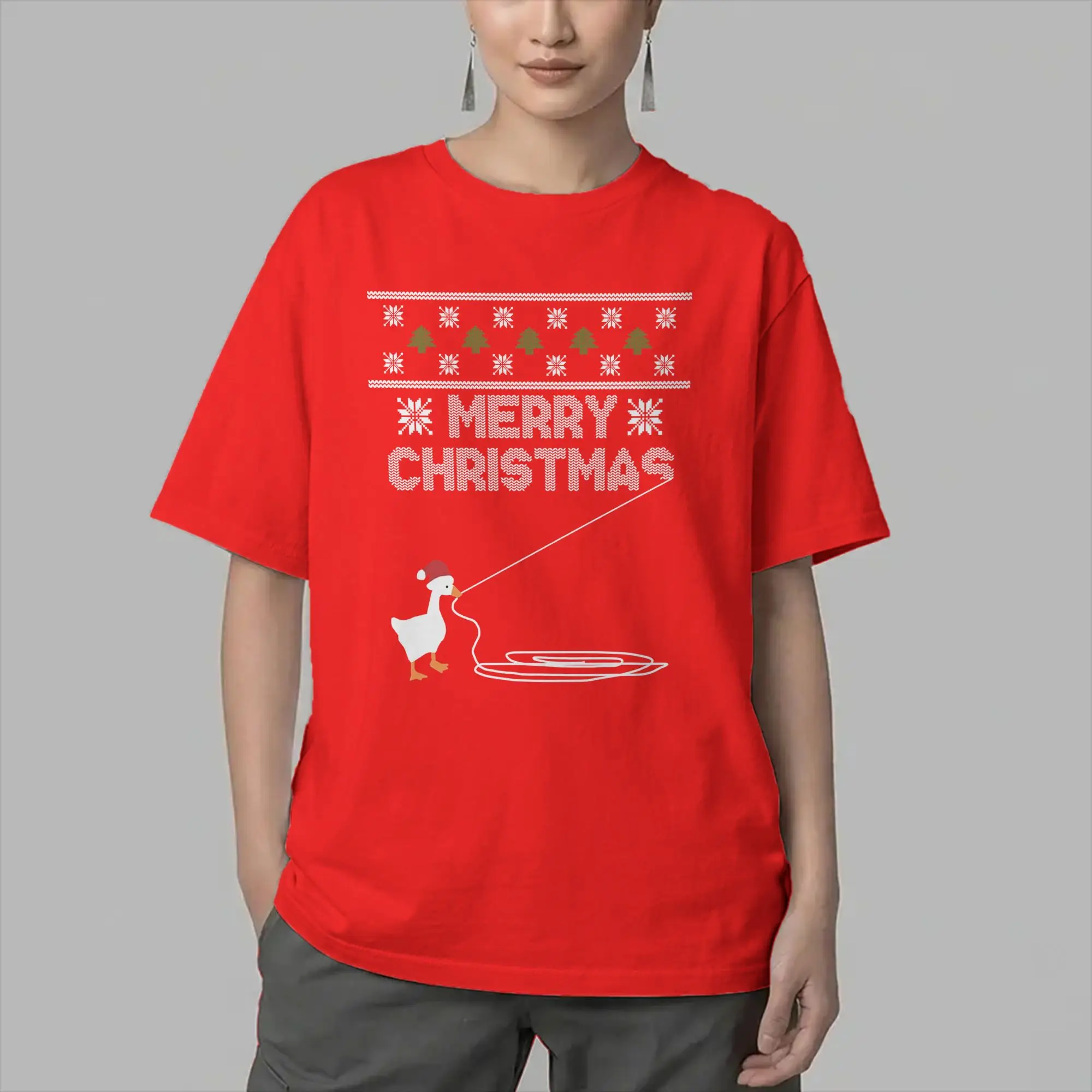 Christmas Untitled Goose Montage T-Shirts for Men  Funny 100% Cotton Tee Shirt Round Collar Short Sleeve T Shirts Gift Idea Tops