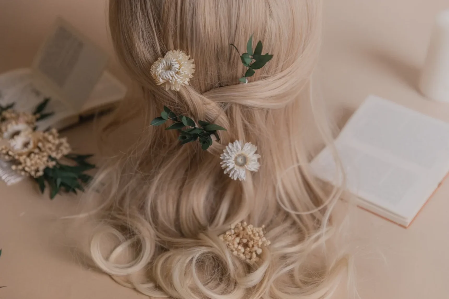 

5 piece Real Eucalyptus Straw flowers With Dried Gypsophila Hair Pin Set Bridal Hair Decoration Wedding Supplies For Bridesmaids