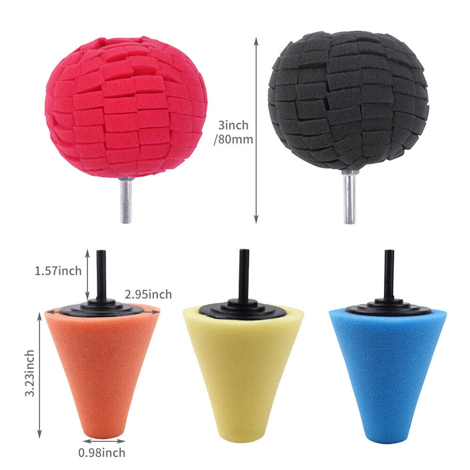 5pcs Polishing Pads Kit Cone/Ball Shape Wear Resistant Car Hub Waxing Buffing Pads For Car Polishing Agent