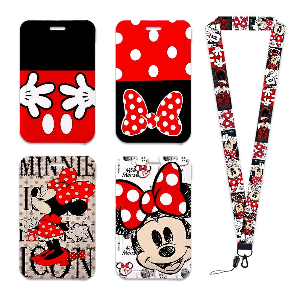 

Держатель для студенческих карт Disney Mickey Minnie, бейдж для рабочего разрешения, бейдж с именем, с брелоками, держатель для студенческого удостоверения, аксессуары для шнурка для карт