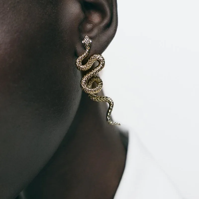 European and American Twisted Snake Earrings Niche Light Luxury Design Sense Exquisite Zodiac Snake Animal Earrings
