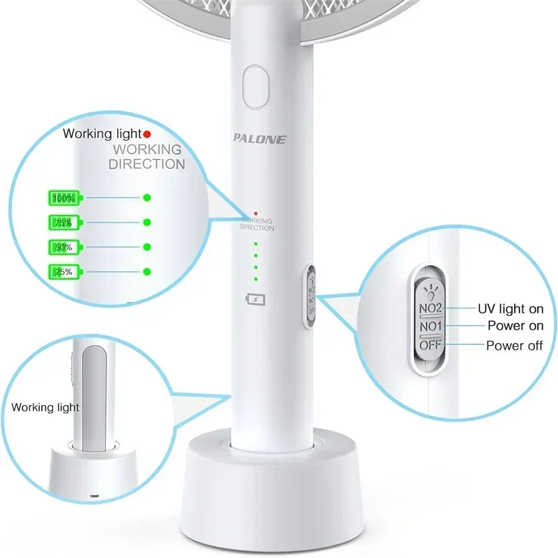 전기 플라이 찰싹 때림 3000V 버그 재퍼 라켓 플라이 찰싹 때림 배터리 충전식 모기 킬러 램프 3 레이어 안전 메쉬