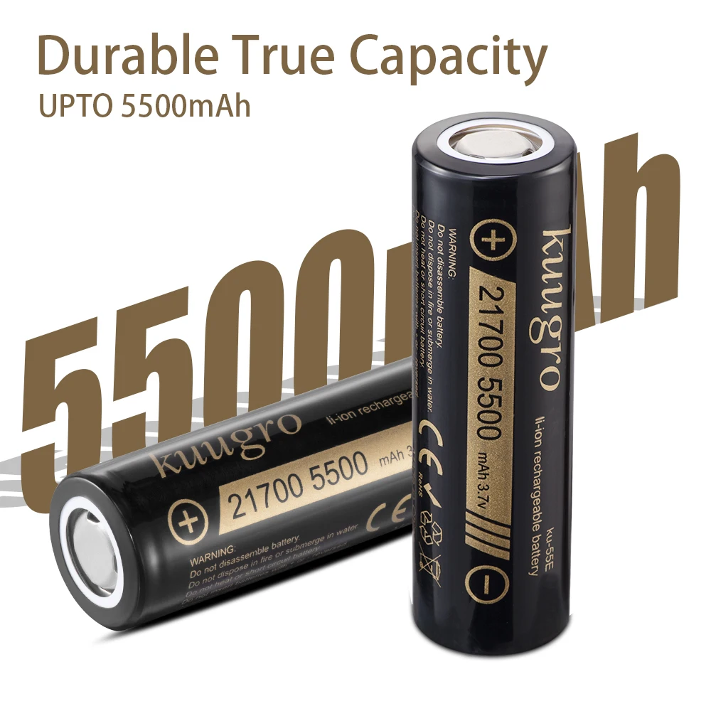 Kuugro ku-55E 21700 5500mAh 3.7V Rechargeable lithium Battery 2C Discharge High Power batteries For High-power Appliances