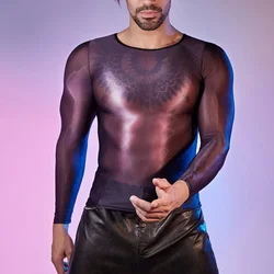 Men UnderwearEuropean And Men's Tight See-through Tops, High Elasticity, Breathable, Shiny, Sexy, Macho, Muscular, Sexy