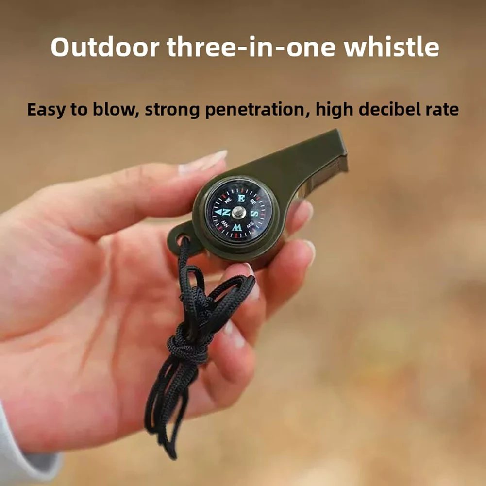 Emergency Survival-Whistle 3 In 1 Multifunctional Camping-Whistle With Compasses Thermometer Hanging Rope For Hiking, Camping