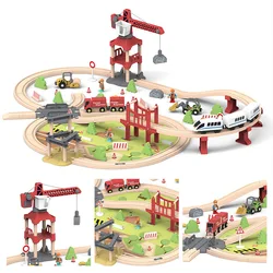 Urban Engineering Theme Children's Wooden Electric Splice Track Train Set Boys Educational Building Blocks Assembled Toys Car