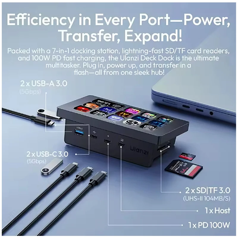 Ulanzi D200H Deck Dock Streaming Controller 7-In-1 One-Tap Visual Keyboard Creative Hub Customize Stylish Desk Lighting Control