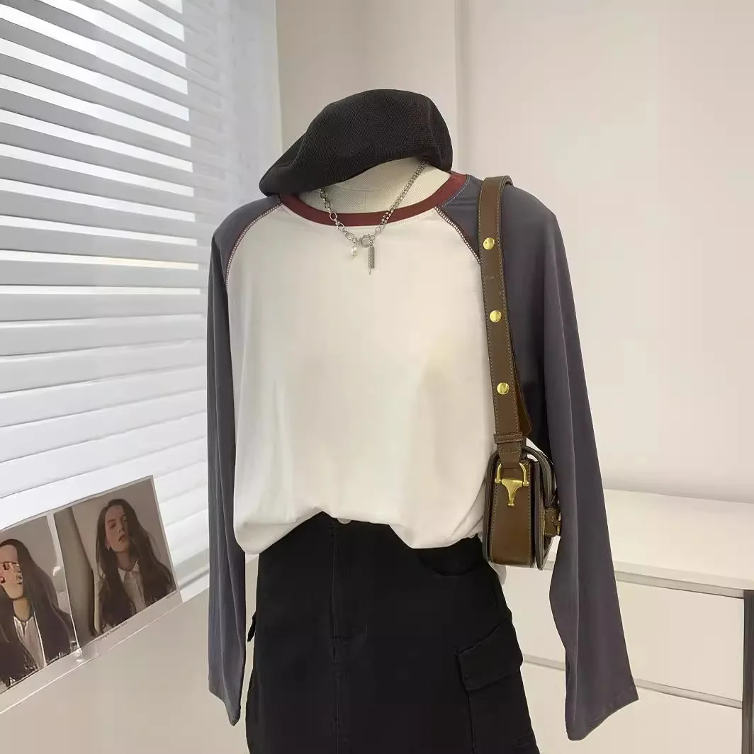 Snowflake Cotton Raglan T Shirt For Women Summer Round Neck Long Sleeve T-shirt