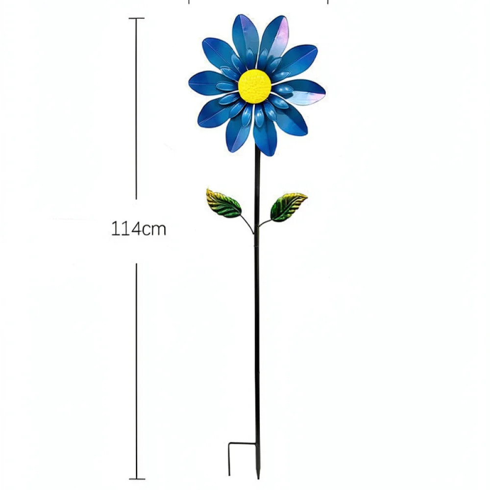 Gazania Wind Spinner Metal Garden Ornament Outdoor Yard Decorative Stake Rotating Patio Art Lawn Sculpture Landscape