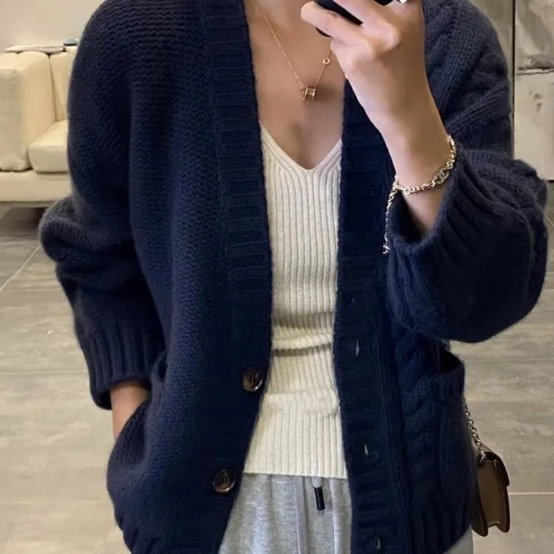 Woman Sweater Cardigan autumn/winter Korean Style Twist Knitted V-neck Solid Color woman's Clothing Dropshipping YSLF231