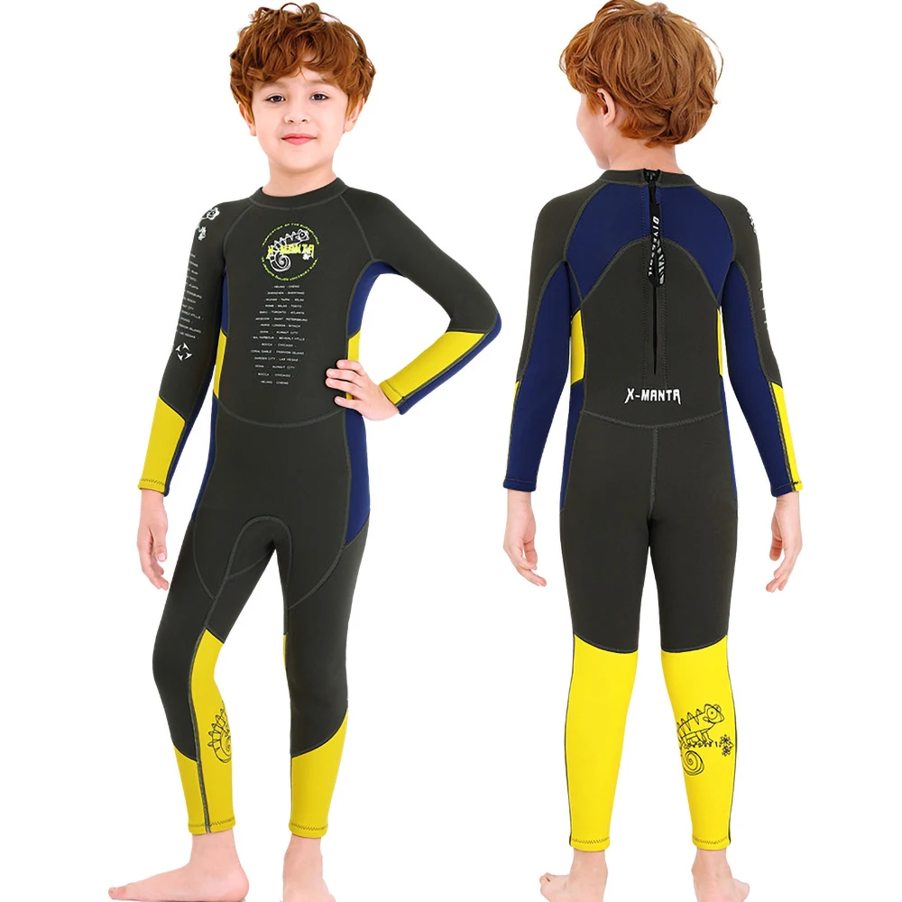 New 2.5MM Neoprene Wetsuits Kids Swimwears Thick Swimsuits Long Sleeves Korean Swimsuit Surfing Children Rash Guards Snorkel