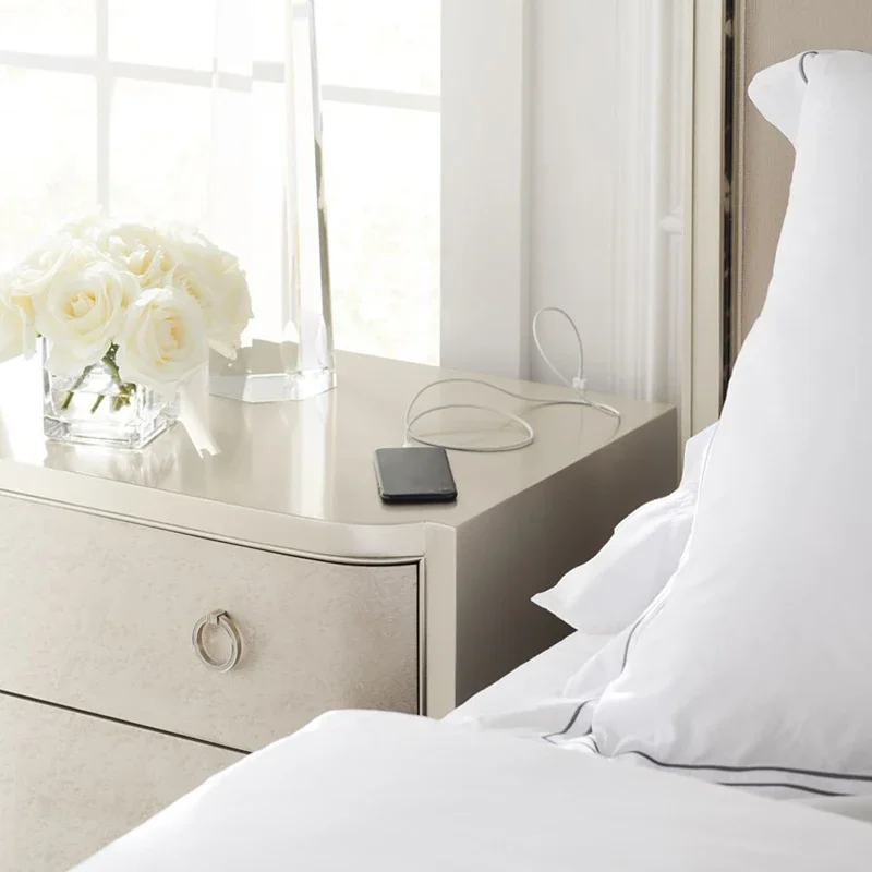 American Luxury Modern Minimalist Bedside Table Drawer Champagne Gold Finish Bedroom Side Table