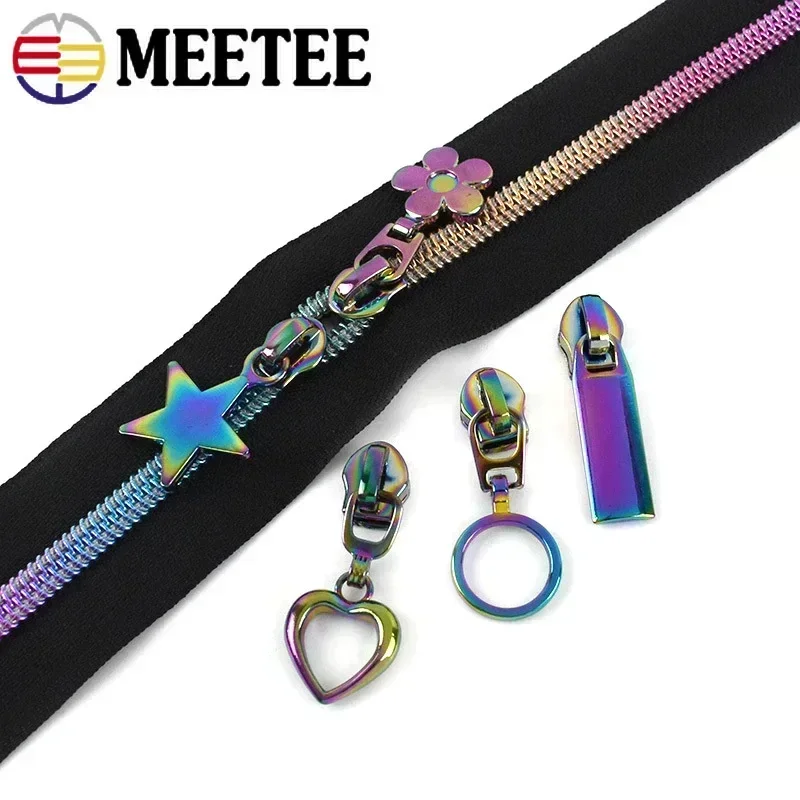 1Meter 5# Rainbow Zipper Tape Nylon Teeth with Zip Puller Clothes Jacket Backpack Colored Zips Slider Head Sewing Accessories