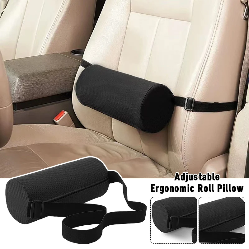 NEW Ergonomic Lumbar Roll Pillow Adjustable Buckle Cylinder Office Chairs for Car Seat Fatigue Relief Low Back Support Universal