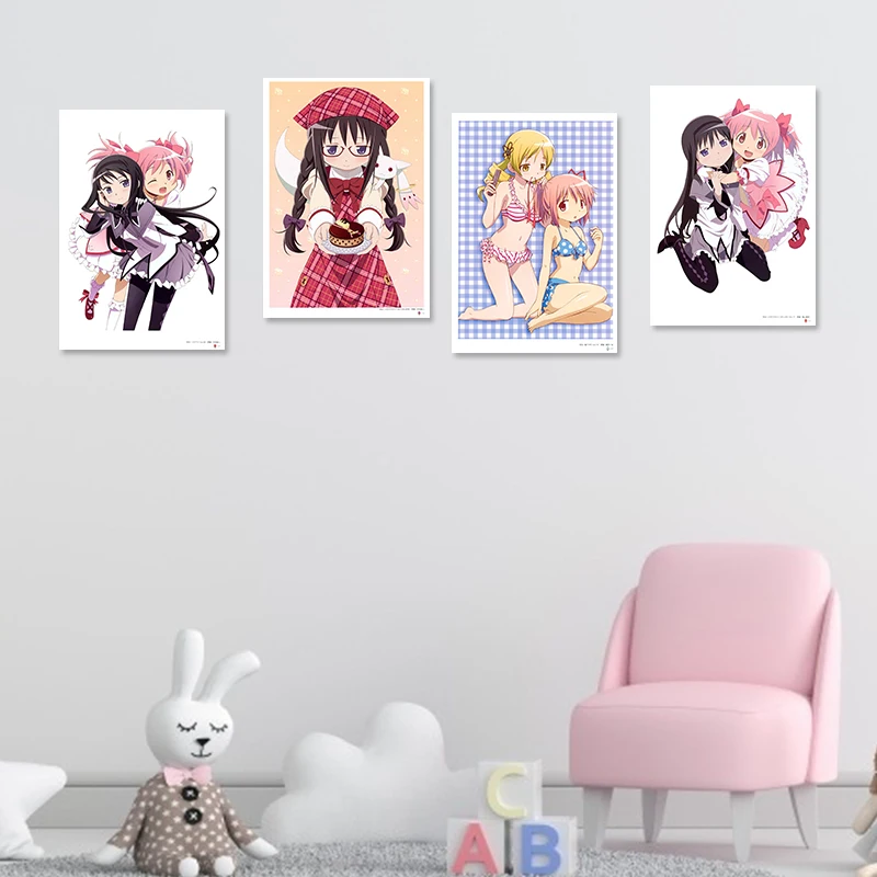 ملصق قماش مطبوع HD Puella Magi Madoka Magica ، مانجا كرتونية ، غلاف مجلة ، ملصق فتاة أنيمي ، ديكور جداري منزلي