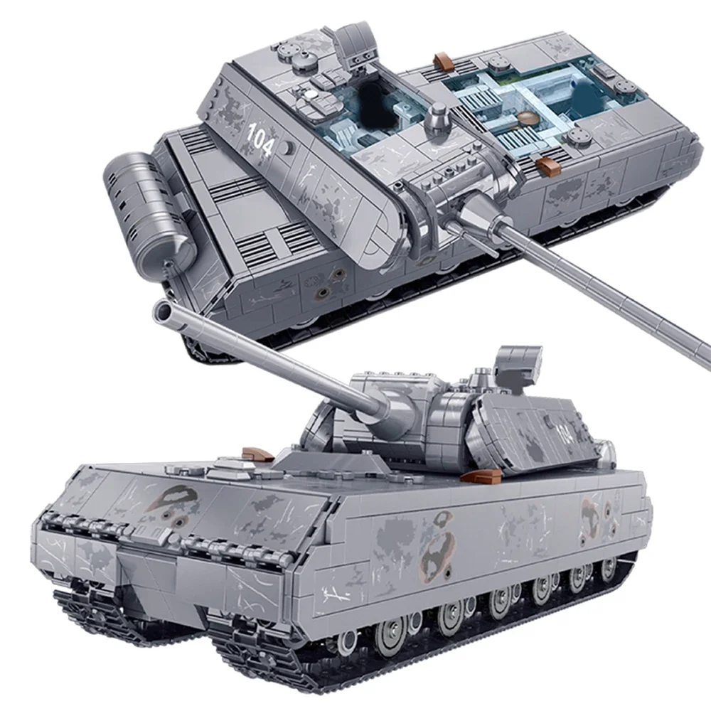 Military Heavy Tank Panzer VIII Maus Building Blocks German Soldier Police Army Weapons Bricks Children Toy Gifts For Adults