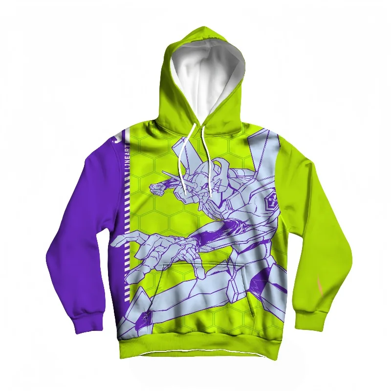 Mens Anime Neon Genesis Evangelion Mecha Character 3D Printed Hoodie Casual Streetwear Fashion Autumn Winter Trendy Wear
