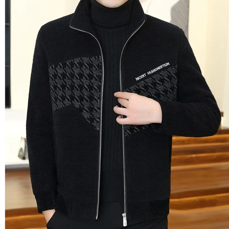 2023 Autumn and Winter Men\'s Cotton Jacket Korean casual stand collar fabric fashion zipper wool blend trench coat street coat