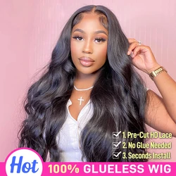 Wear Go Glueless Wig 180% Body Wave Transparent Lace Front Human Hair Wigs For Women 4x4 Pre-Cut PrePlucked Lace Closure Wig