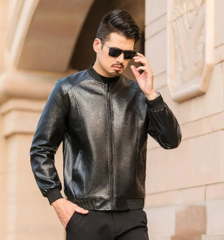 Autumn/Winter 2023 Fashion Casual Leather Black Slim Fit Jackets Business Plush Coat New Baseball Collar Jacket For Men MY596