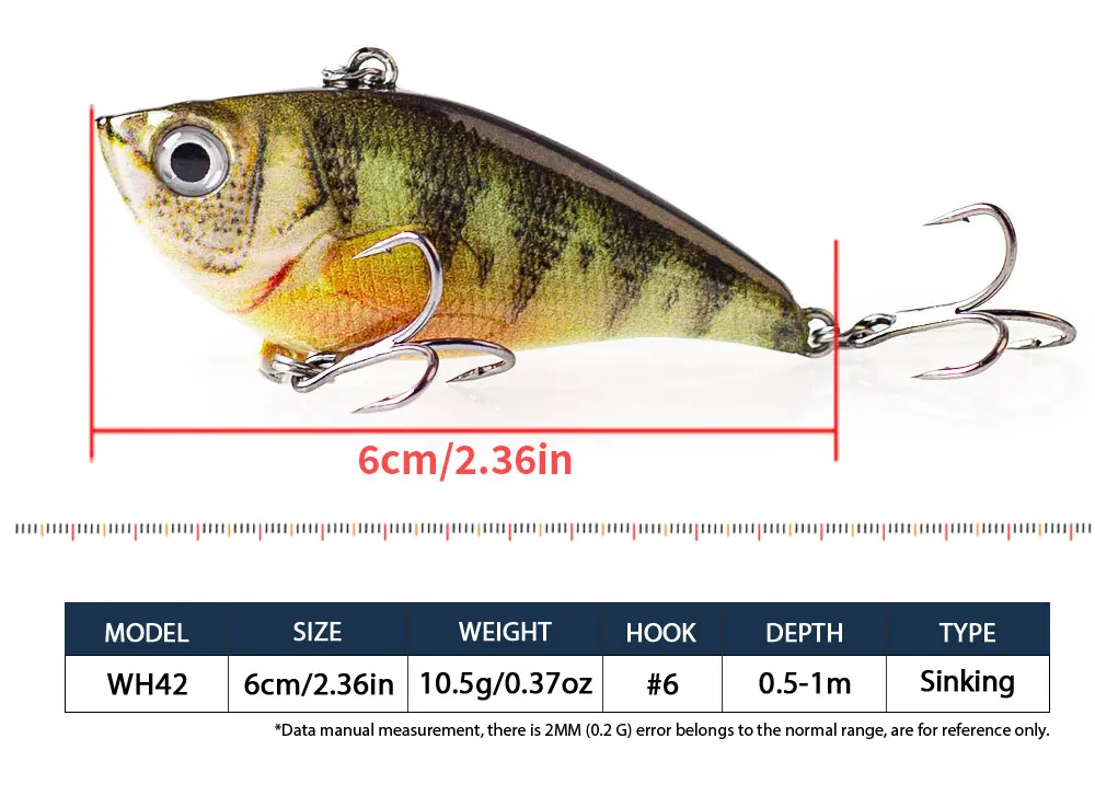 Hanlin NEU 60mm/10,5g VIB Angelköder Langsam Sinkender Lipless Hardbait Crankbait Wobbler für Karpfenangeln Pesca Bass Tackle – Detail 3