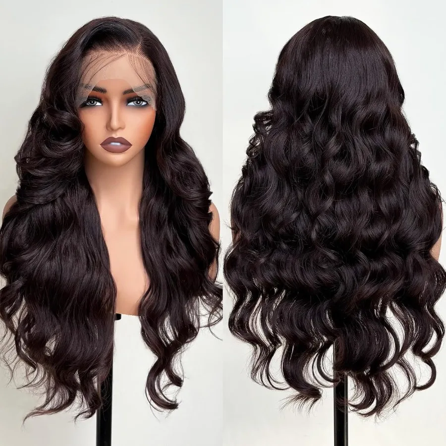 26 بوصة شعر مستعار اصطناعي مموج مسبقًا مع دانتيل أمامي عالي الدقة للنساء البيض والنساء السود قبل الطبقات عقدة صغيرة بنية لاك