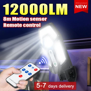 12000lm lâmpada solar ao ar livre luz solar sensor de movimento 8m controle remoto foco solar parede luz rua à prova dwaterproof água lâmpada solar externa