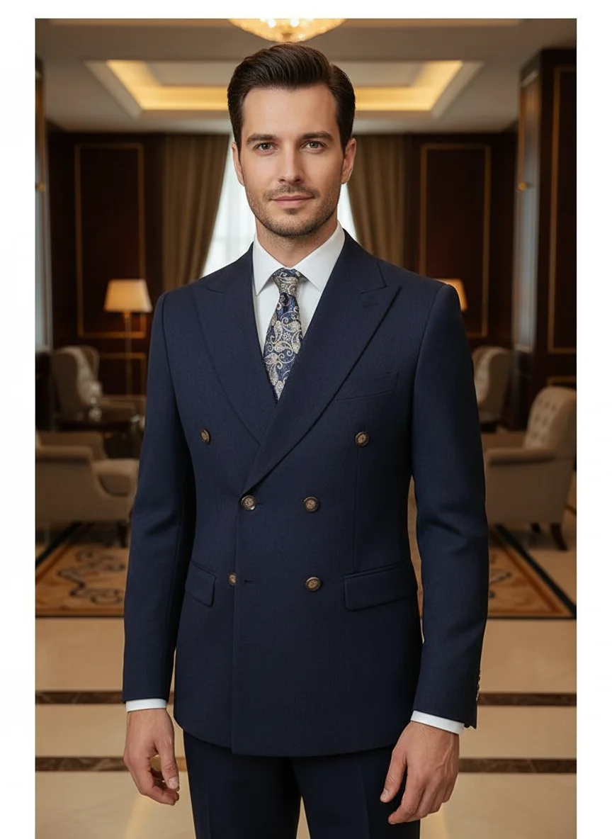 

ST Cassy new double-breasted Man Suit (Jacket + Pants) dark blue Elegant Set Modern Wedding Suits for Men Business office suit