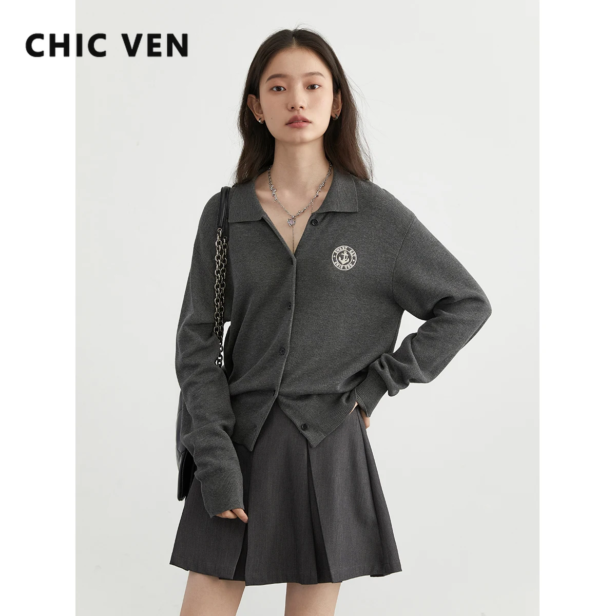 CHIC VEN Korean Women Cardigan Single Breasted Preppy Embroidered Knitted Sweaters Loose Casual Female Top Spring Autumn 2024