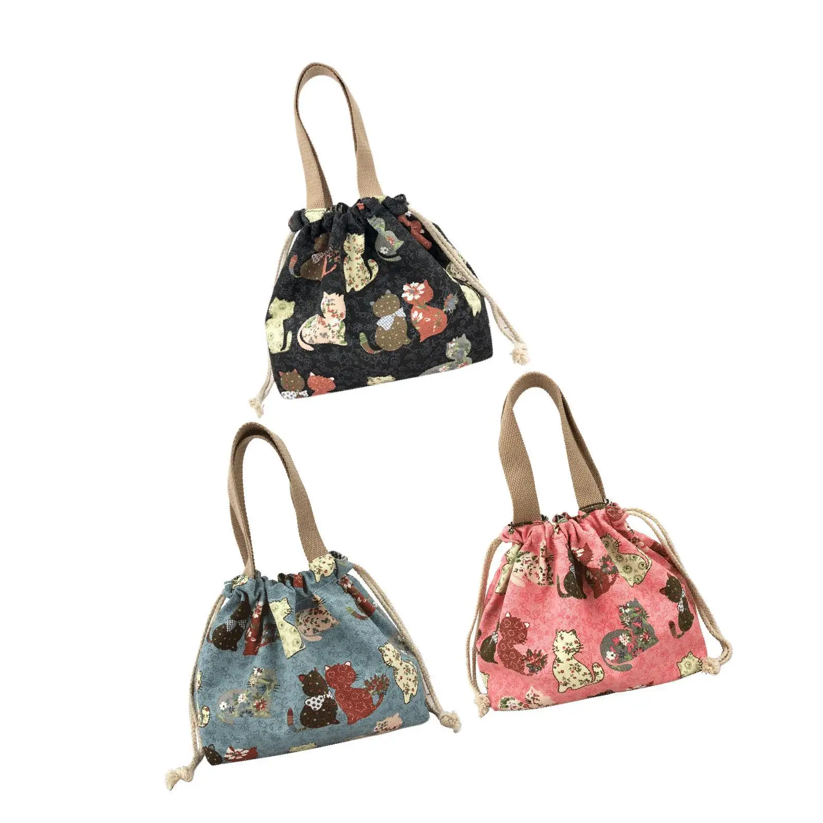 Canvas Drawstring Lunch Box, Small Cute Lunch Box with Drawstring, Reusable