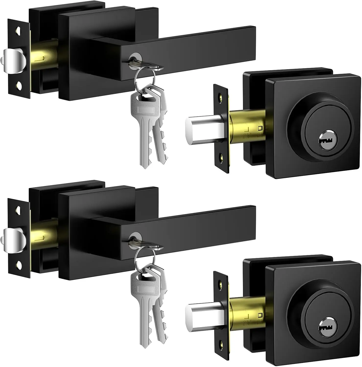

2-Pack Keyed Alike Exterior Door Lock Set with Single Cylinder Deadbolt, Matte Black Zinc Alloy Handles