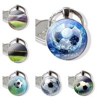 Glass Metal Pendant Key Chain Classic Men Women Key Ring Accessories Jewelry Gifts Sport water footbal Field