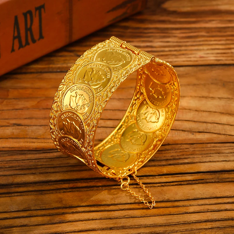 Vintage Collectible Coins - Vintage Coin Pattern Cuff Bracelet for