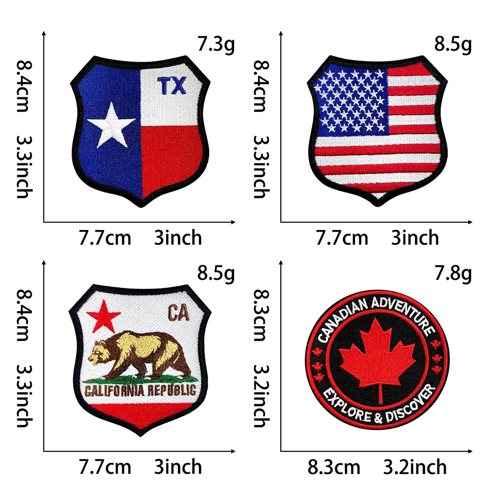 10Pcs USA Canada State Flag Shield Hook and Loop Embroidery Patches,TX CA Maple Leaf Tactical Applique for Backpack Hat Decor