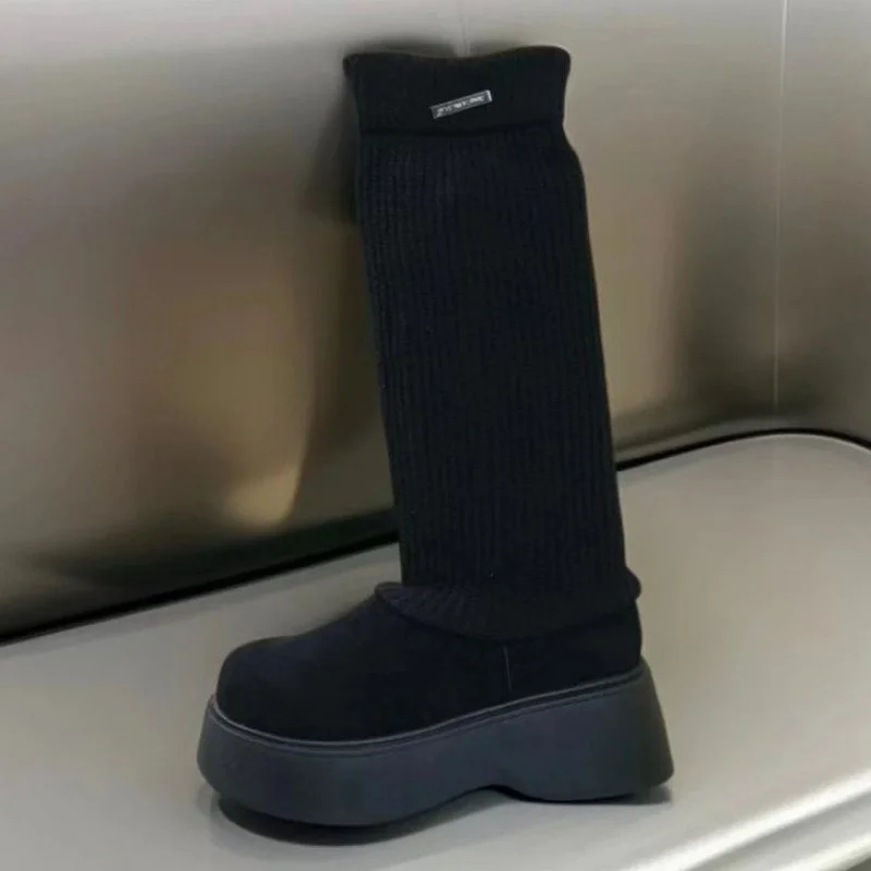 

2025New Elastic Sock Boots Single-Sided Casual Autumn Winter Versatile Street College Style Knitted Boots
