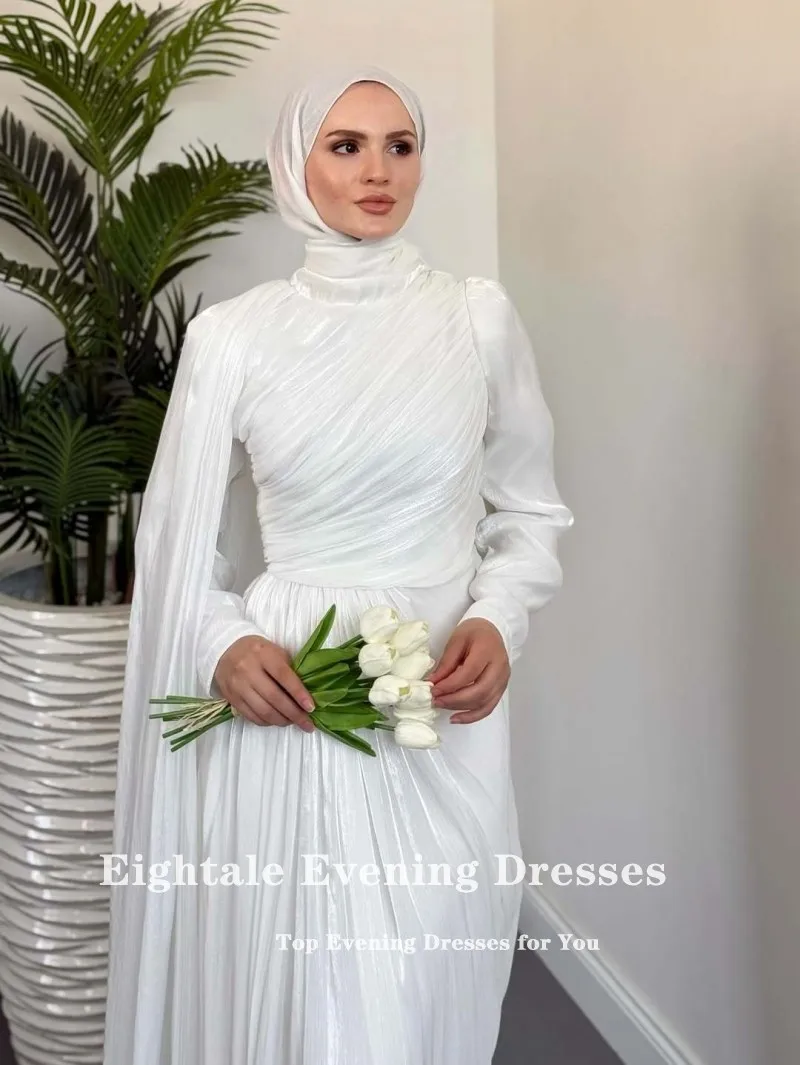 Eightale Abendkleider High Neck Falten Lange Ärmel Angepasst Satin Meerjungfrau Prom Party Kleid vestido de fiesta