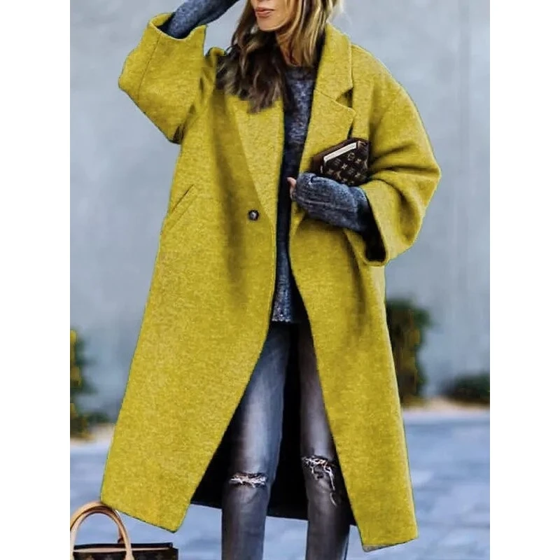 

Осень-зима, Новое поступление, женское длинное однотонное теплое шерстяное пальто, повседневное трансграничное модное пальто для поездок на работу Sle Princ Sve