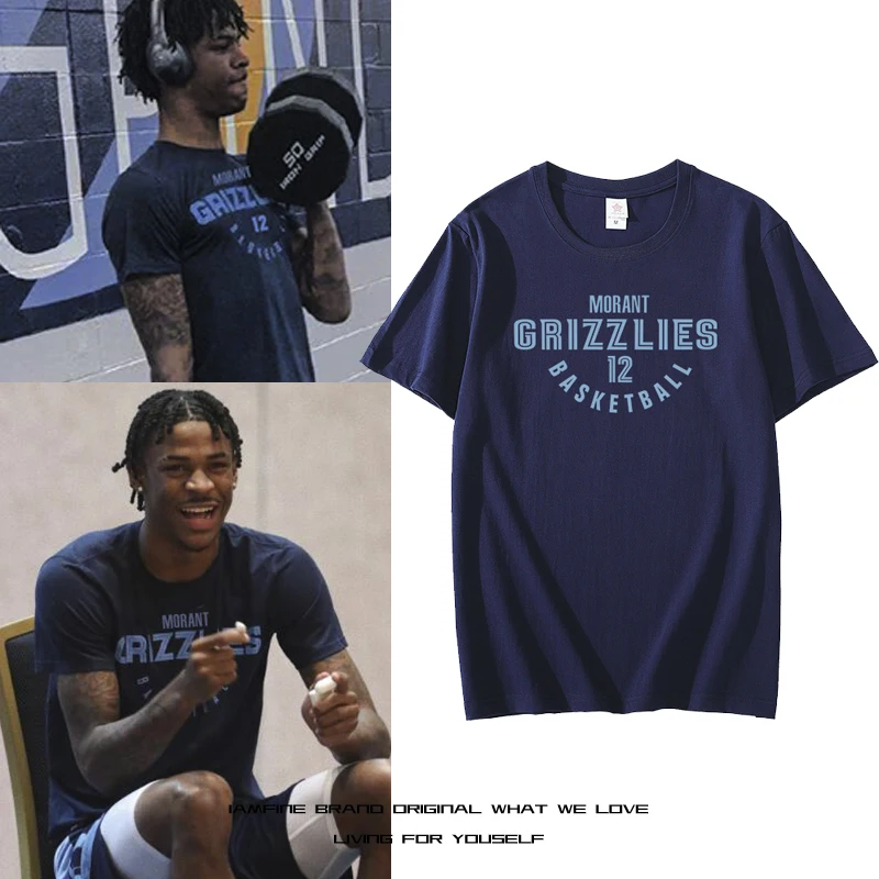 

Grizzlies Ja Morant's No. 12 Summer Cotton T Shirts Men Simple O Neck Stretch Solid New Tops Clothing Casual Tshirt