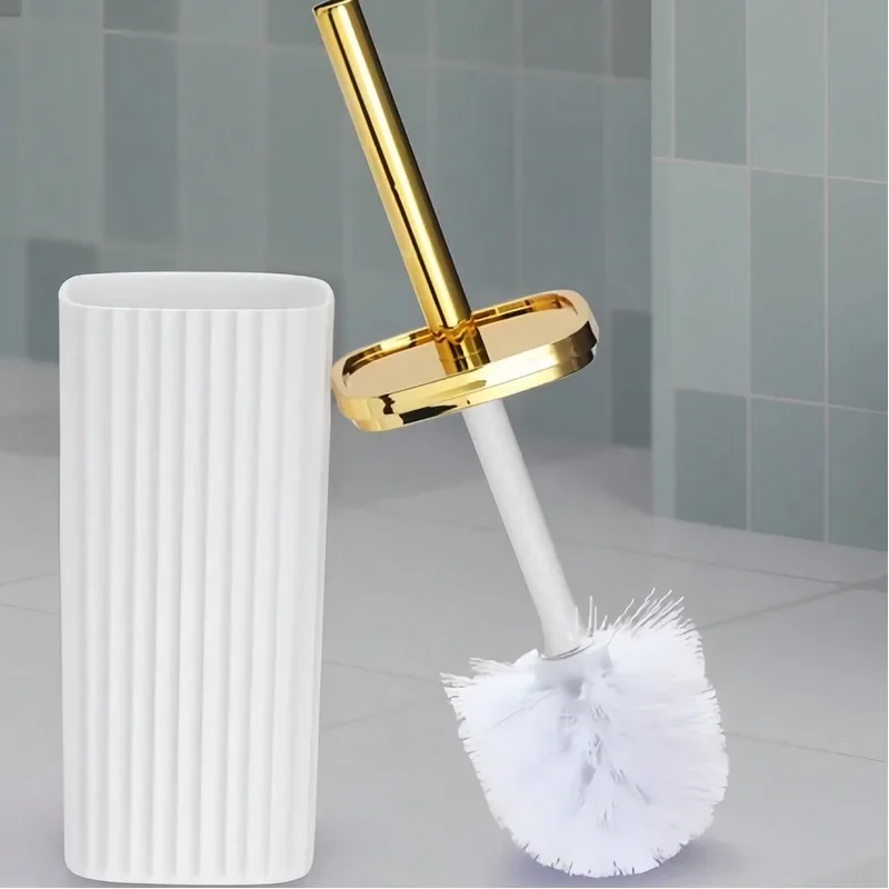 Toilet Brush with Suction Cup Holder, 36cm Long-Handle Hard Bristle Cleaning Brush for Bathroom, Stain-Free Design (White/Black)