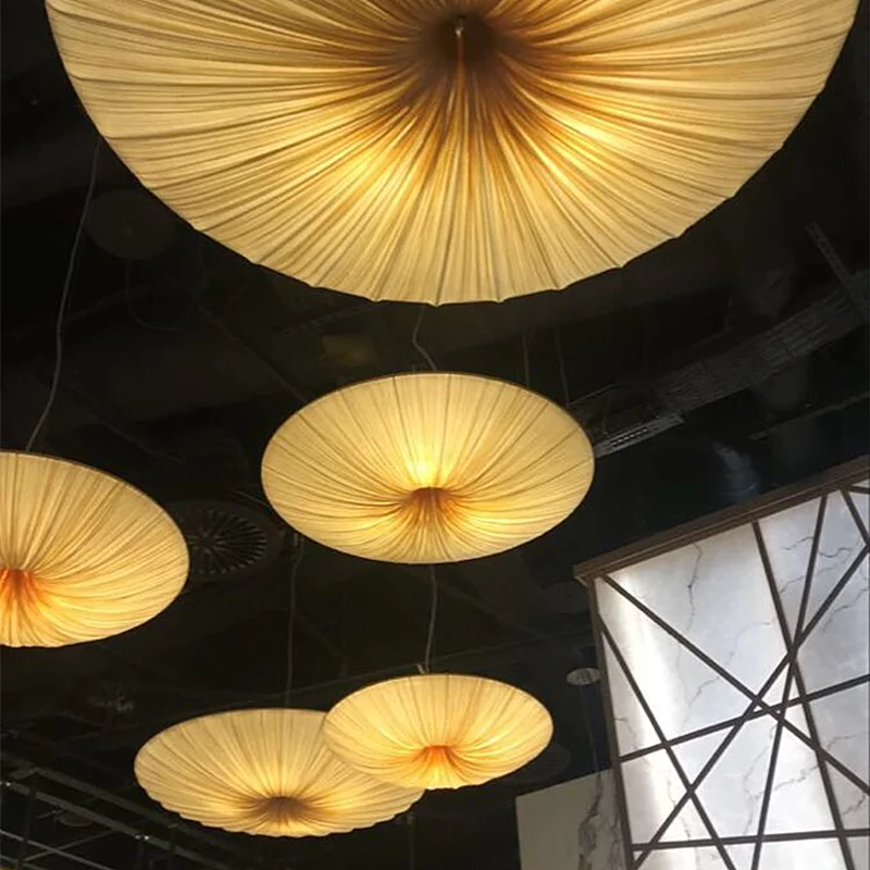

Fabric Pendant Lamp LED Wabi sabi Pendant Lamp round Flying Saucer Light creative pp Dining Room Bedroom Restaurant Hanging Lamp