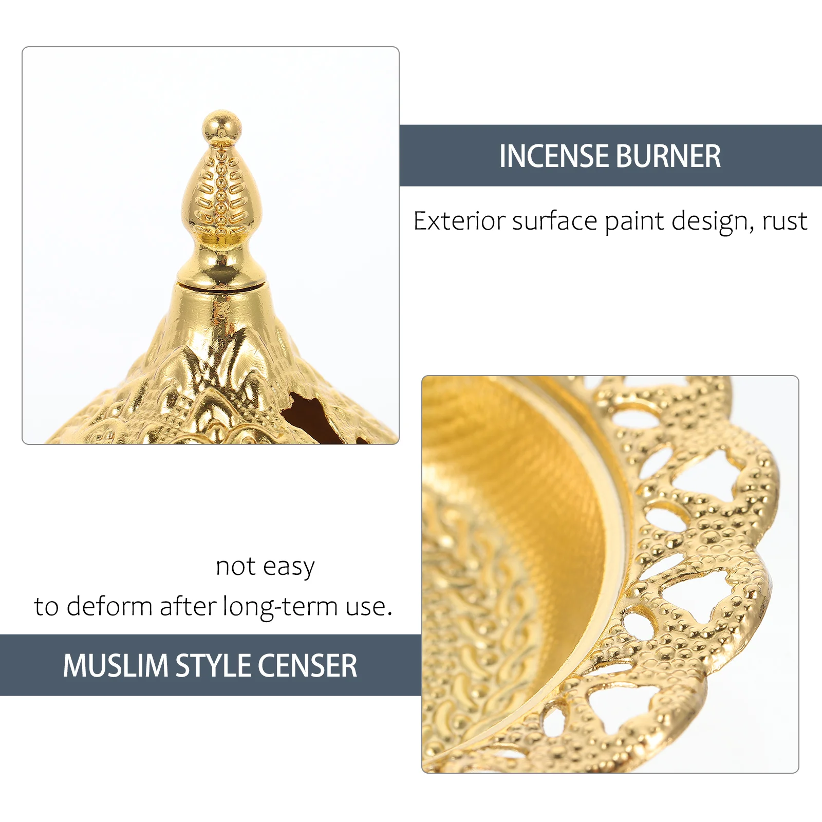 

Mini Incense Burner Muslim Style Alloy Censer For Home Office Decor Creative Incense Holder Portable Lightweight Censer Craft